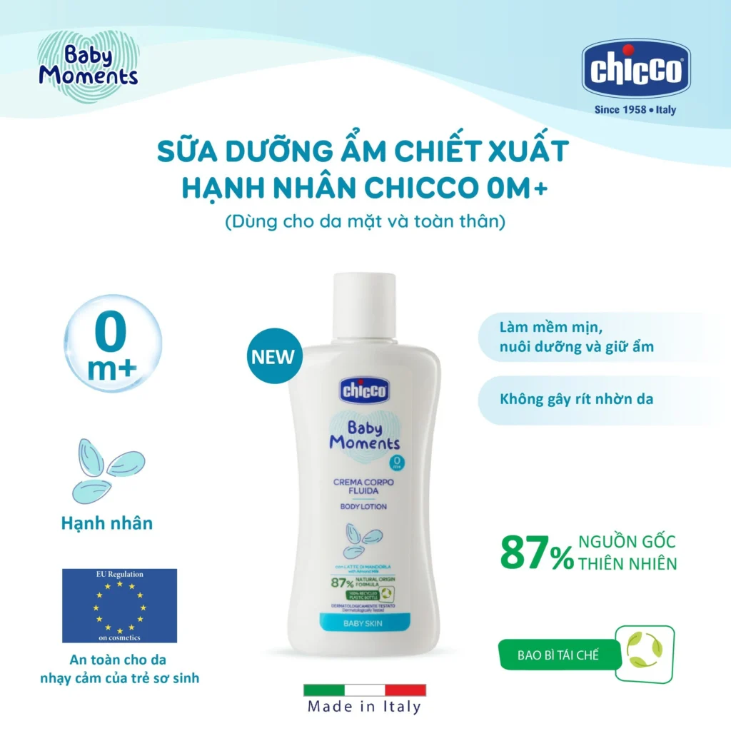 Sữa dưỡng thể chiết xuất hạnh nhân Chicco Ý 200ml 11 Sữa Dưỡng Thể Chiết Xuất Hạnh Nhân Chicco Ý 200ml (1)