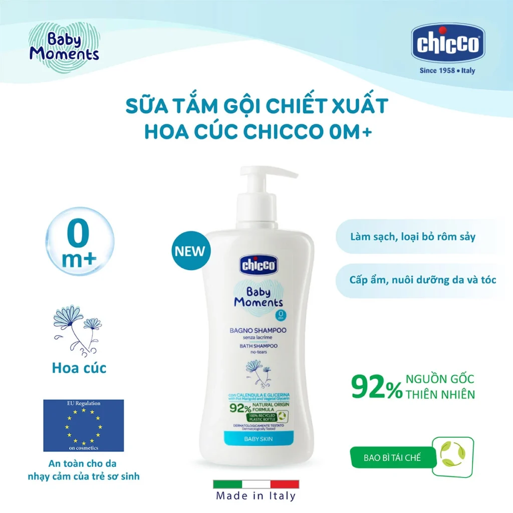 Sữa tắm gội chiết xuất Hoa cúc Chicco 0M+ 18 Sữa Tắm Gội Chiết Xuất Hoa Cúc Chicco 0m+ (4)