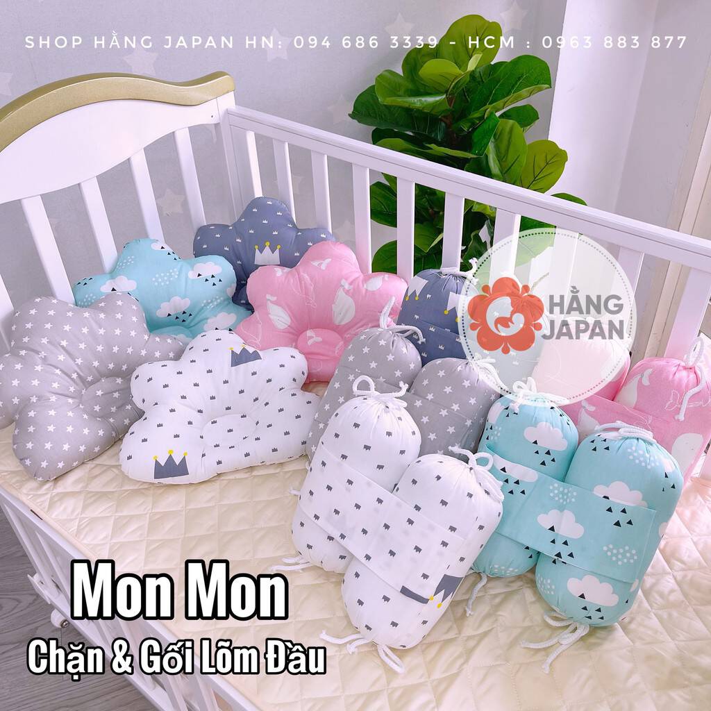 Bộ gối MONMON chặn và gối chống lõm cho trẻ sơ sinh vải cotton lụa nhiều màu cho bé trai và gái cho mẹ lựa chọn