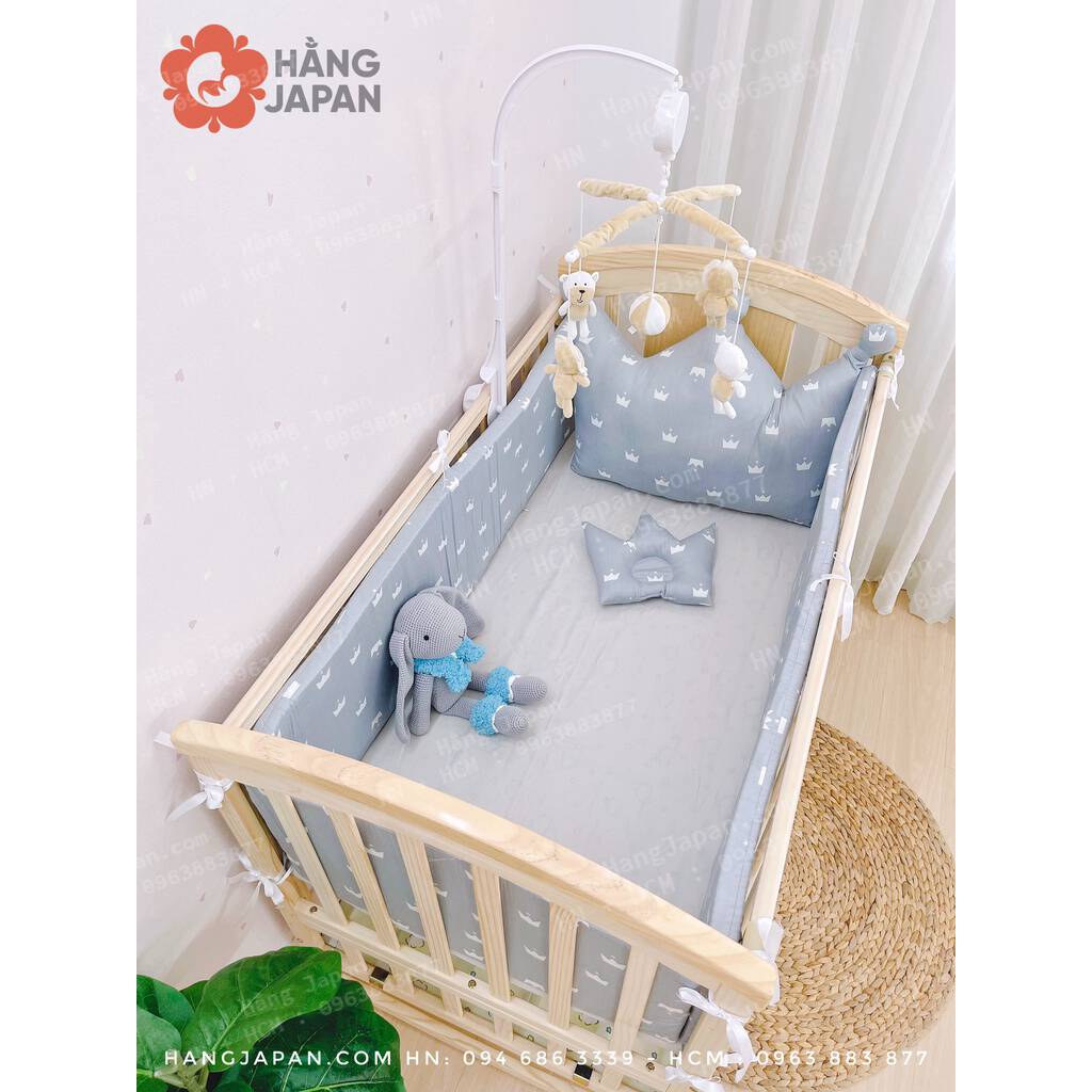 Bộ quây cũi vải kèm ga chun mẫu vương miện 27 Bộ quây cũi vải kèm ga chun mẫu vương miện