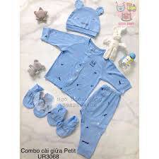 Combo bộ cài giữa Petit hoạ tiết gồm: bao tay chân mũ và bộ body 6 Combo Bộ Cài Giữa Petit Hoạ Tiết