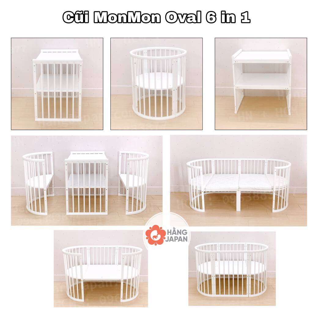 Cũi Oval Monmon đa Năng 6in1 điều Chỉnh Nâng Hạ 3 Nấc Dùng được Từ Sơ Sinh Tới 8 Tuổi 4