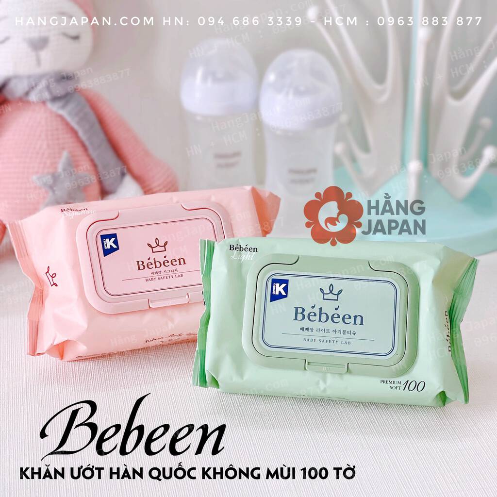 Khăn ướt Bebeen Original Hàn Quốc 100 Tờ không mùi màu hồng/xanh