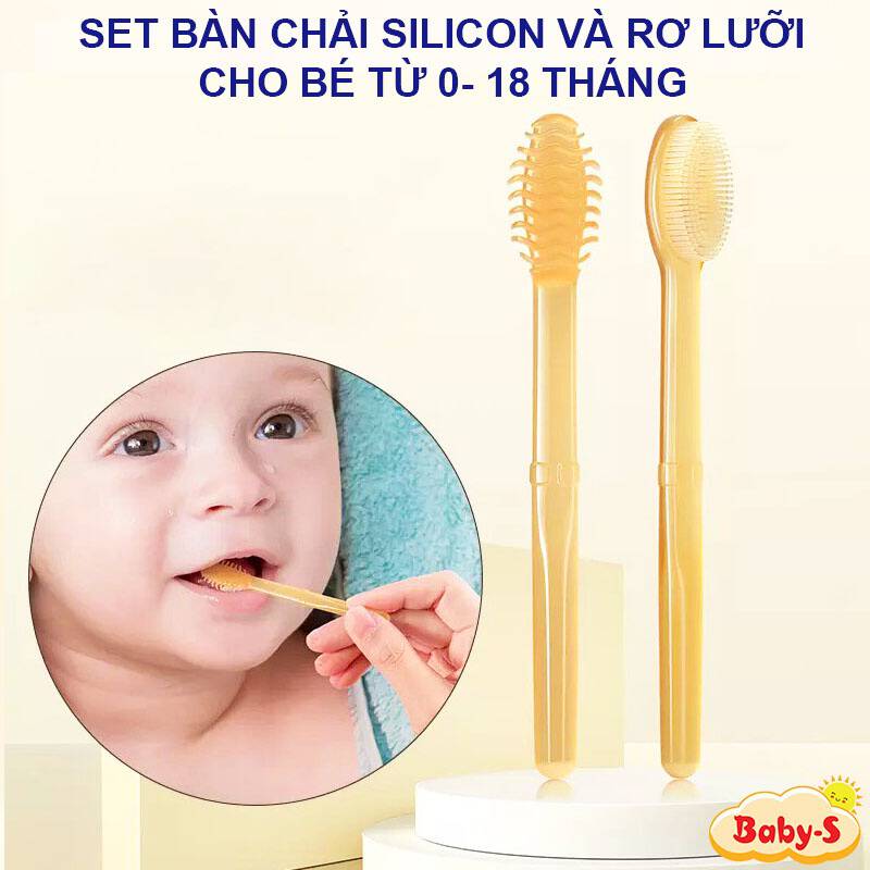 Set rơ lưỡi bàn chải silicon cao cấp vệ sinh răng miệng cho bé sơ sinh từ 0 đến 2 tuổi