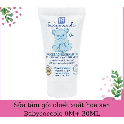 Sữa tắm gội chiết xuất hoa sen - dưỡng ẩm hạnh nhân Babycoccole 30ml