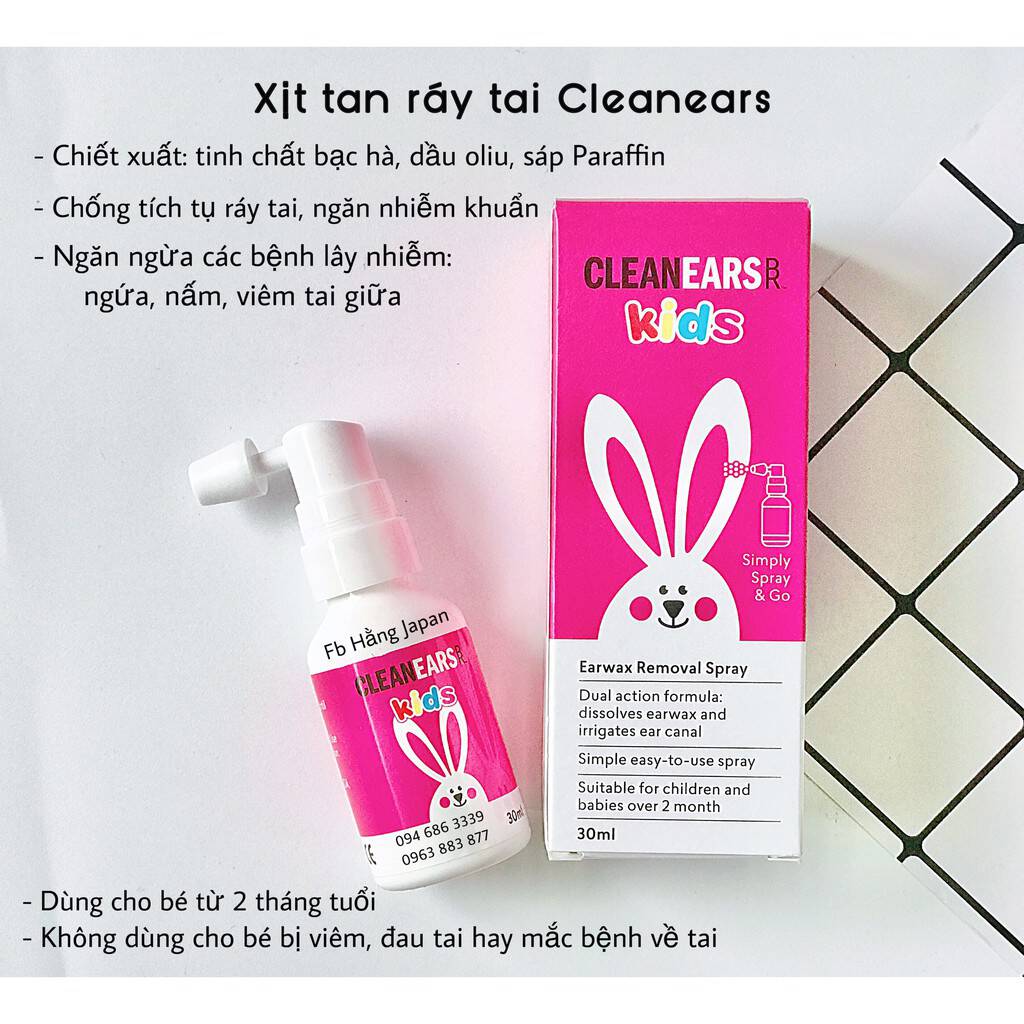 Xịt tan ráy Tai Cleanears Kids 30ml cho bé hàng úc