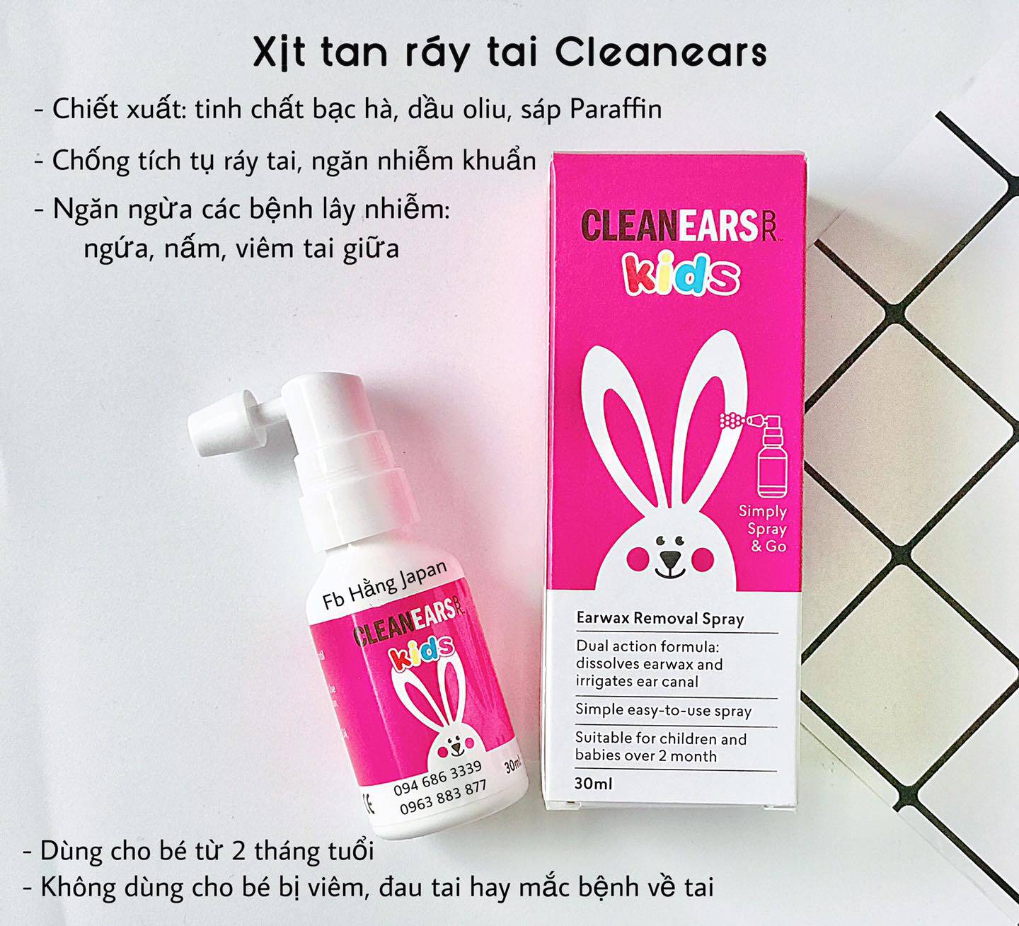 Xịt tan ráy tai thỏ của Cleanears Kids