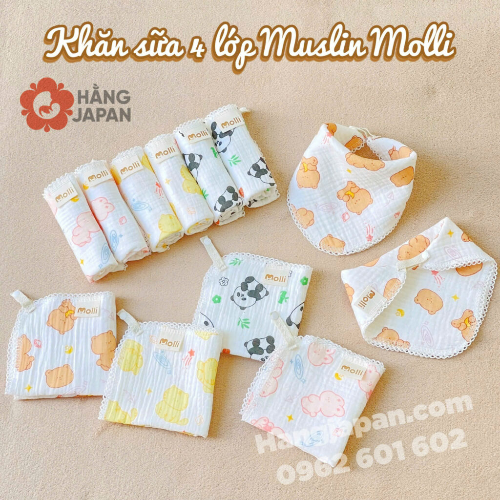 Set 3 khăn sữa 4 lớp Molli màu ngẫu nhiên (25*25cm) 24 Set 3 Khăn Sữa 4 Lớp Molli Màu Ngẫu Nhiên (2525cm) (1)