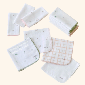 Set 5 khăn sữa màu trắng mix họa tiết Nous