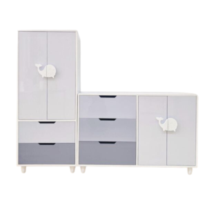 Tủ quần áo DeJoy gỗ MDF màu trắng xám hình cá voi