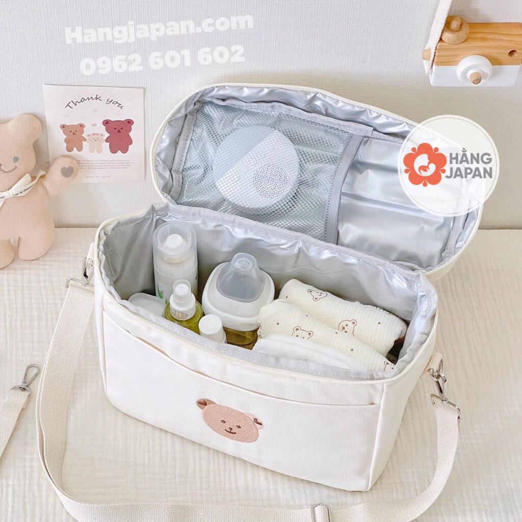 Túi bỉm sữa giữ nhiệt đầu Gấu thêu 30*22*15 16 Túi Bỉm Sữa Giữ Nhiệt đầu Gấu Thêu 302215 (4)