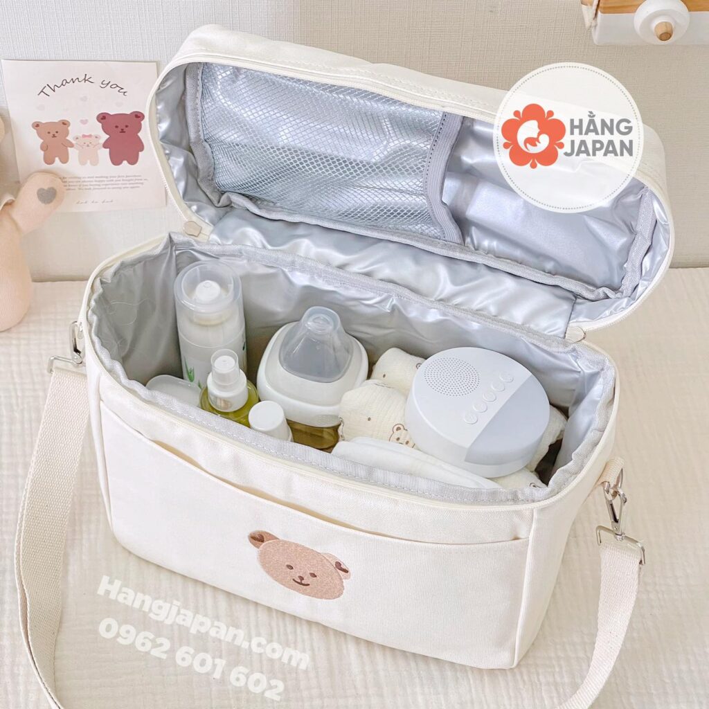 Túi bỉm sữa giữ nhiệt đầu Gấu thêu 30*22*15 17 Túi Bỉm Sữa Giữ Nhiệt đầu Gấu Thêu 302215 (5)
