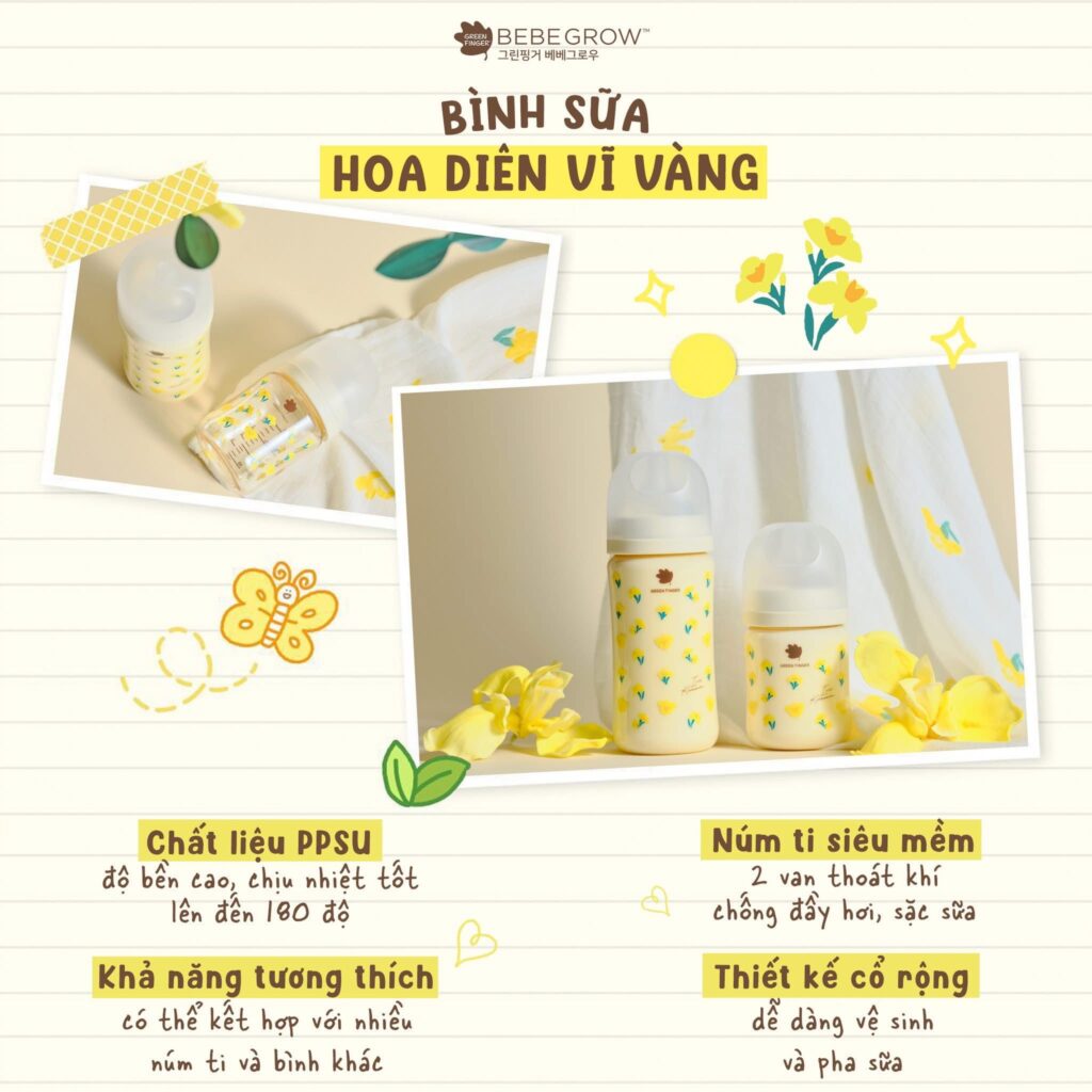 Bình sữa BeBeGrow Green Finger Iris HOA DIÊN VĨ VÀNG 34 Bình Sữa Bebegrow Green Finger Iris Hoa DiÊn VĨ VÀng (2)