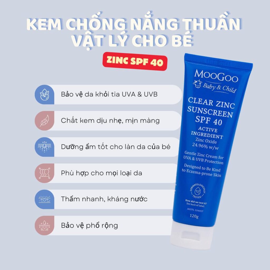 Kem chống nắng vật lý phổ rộng SPF 40+ ZinC cho bé Moogoo 120gr 33 Kem Chống Nắng Vật Lý Phổ Rộng Spf 40+ Zinc Cho Bé Moogoo 120gr (1)