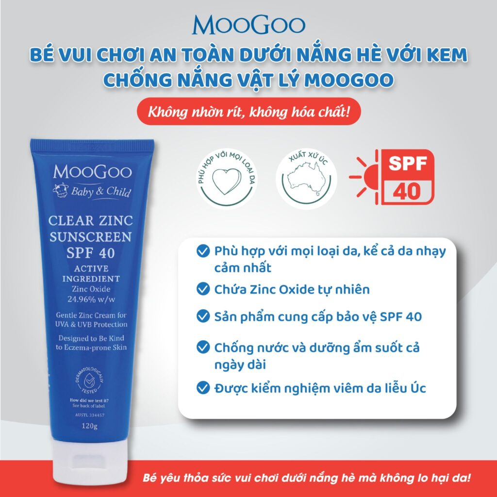 Kem chống nắng vật lý phổ rộng SPF 40+ ZinC cho bé Moogoo 120gr 34 Kem Chống Nắng Vật Lý Phổ Rộng Spf 40+ Zinc Cho Bé Moogoo 120gr (3)