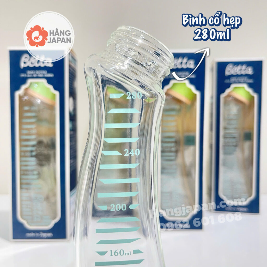Bình Sữa Betta Thuỷ Tinh Cổ Hẹp G1 280ml Xanh (7)