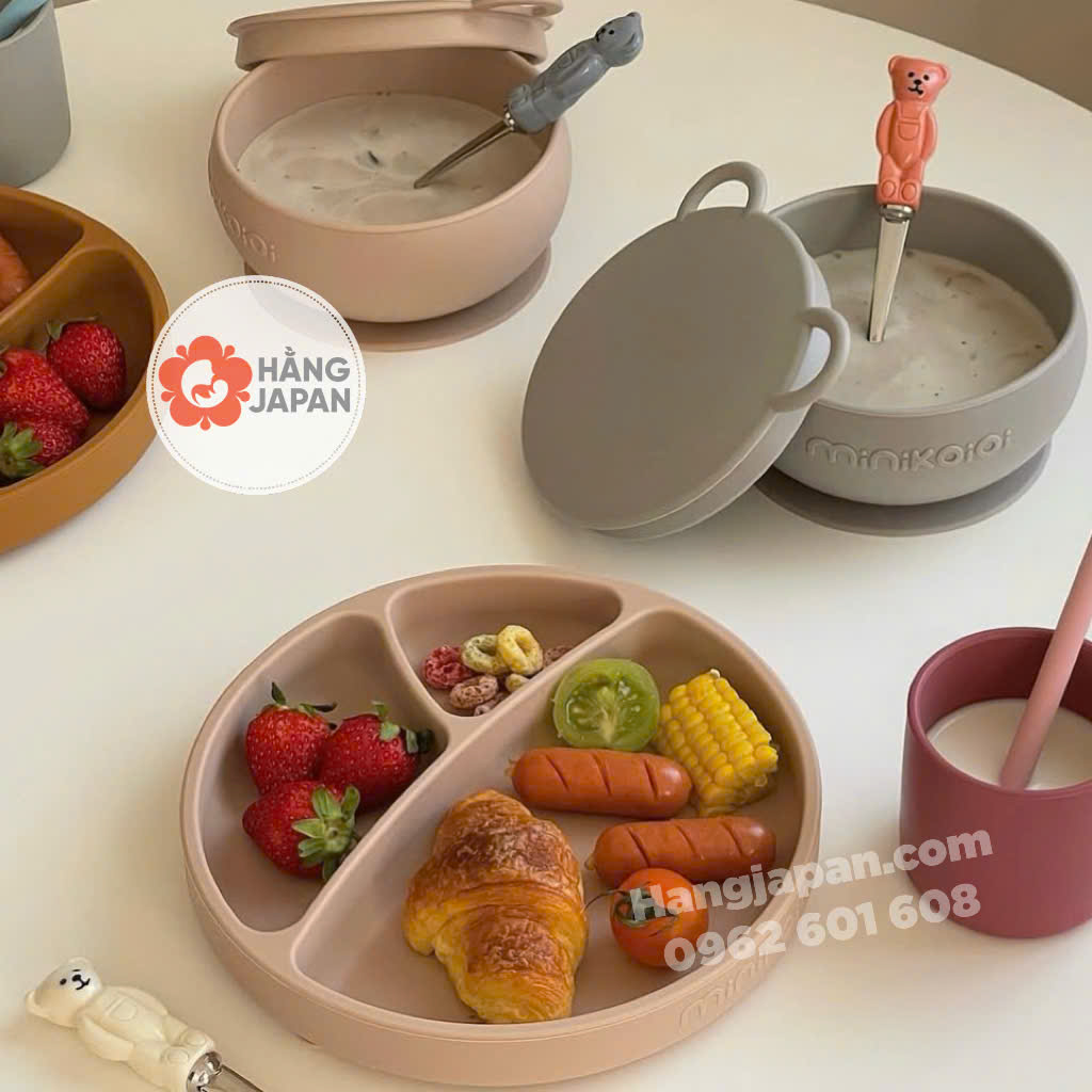 Chén ăn kèm nắp đậy silicone MinikOiOi Chén ăn kèm nắp đậy silicone MinikOiOi