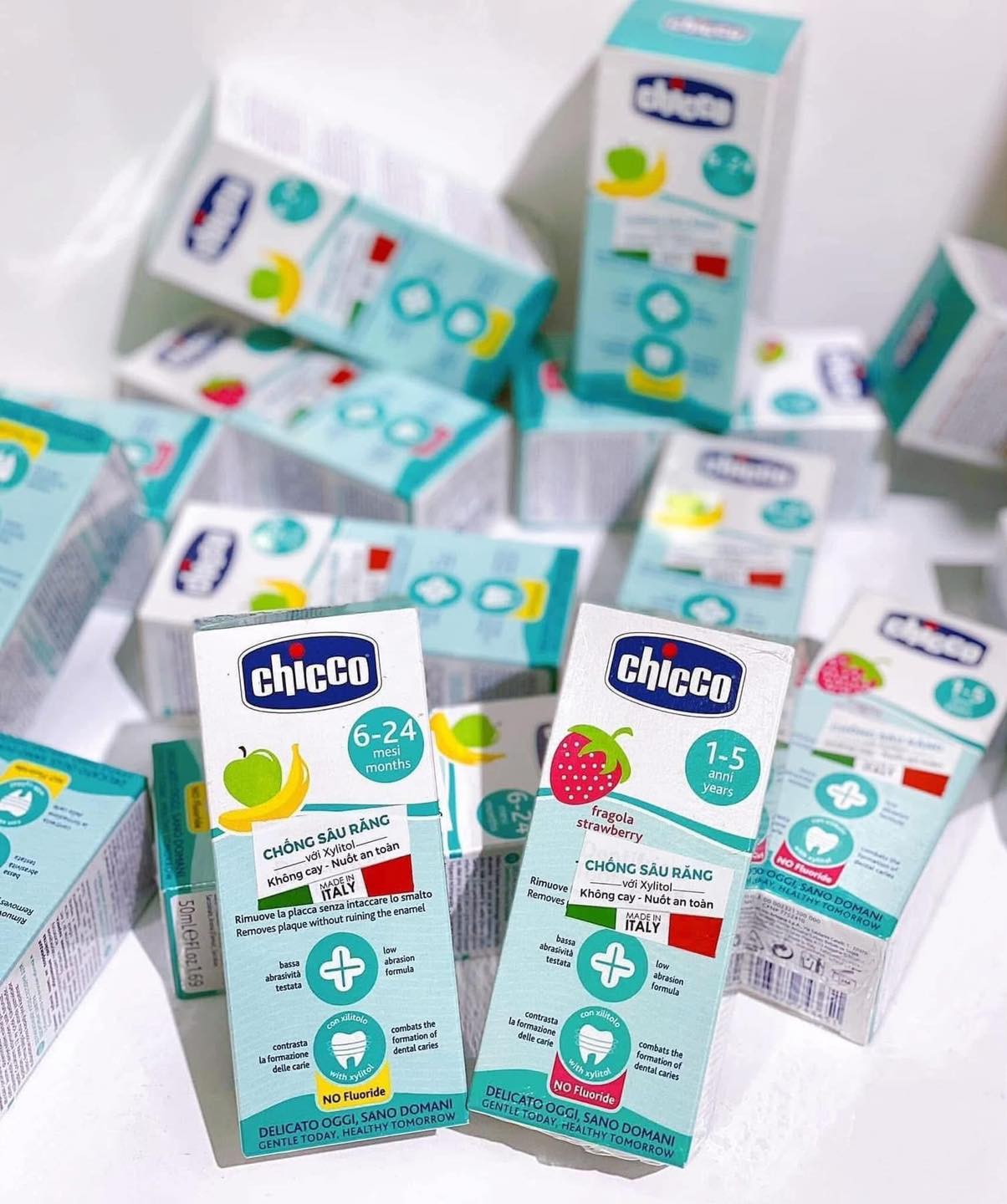 Chicco Kem đánh răng chuối táo 6m+ Chicco Kem đánh răng chuối táo 6m+