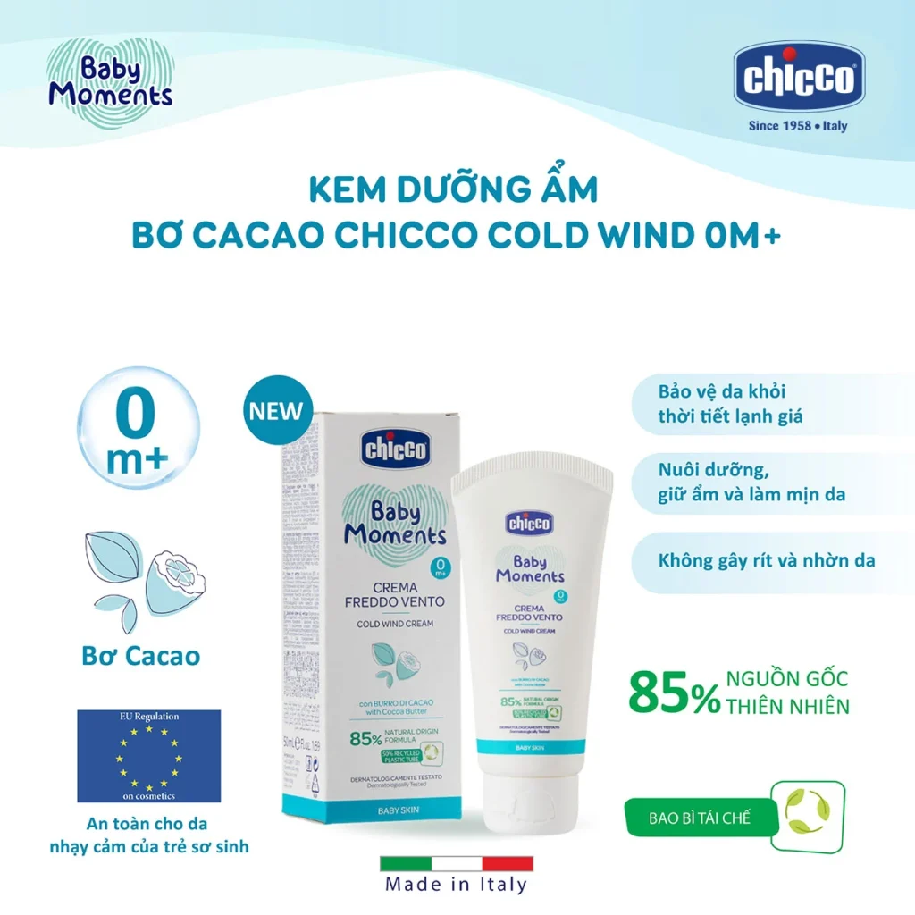 Kem dưỡng ẩm Chicco Bơ Cacao Cold Wind 0M+ 50ml 7 Kem Dưỡng ẩm Chicco Bơ Cacao Cold Wind 0m+ 50ml