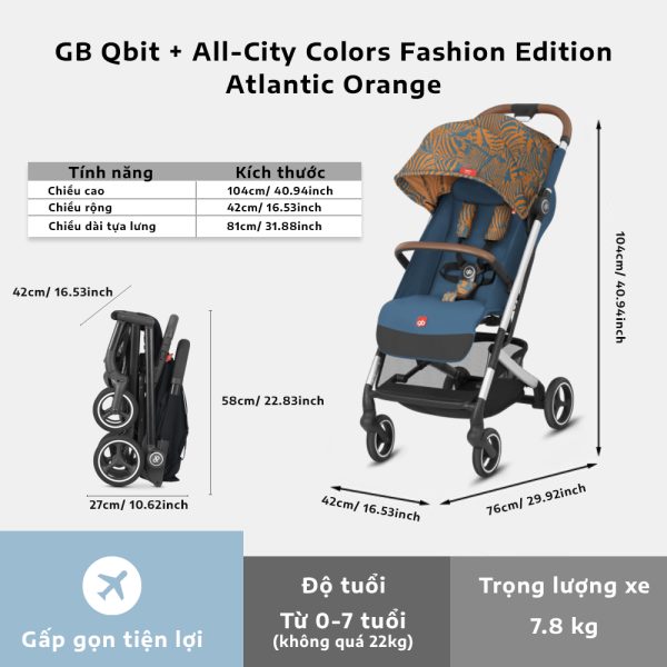 Xe đẩy gấp gọn GB Qbit + All-City Colors Fashion Edition Atlantic Orange 35 Xe đẩy Gấp Gọn Gb Qbit + All city Colors Fashion Edition Atlantic Orange (1)