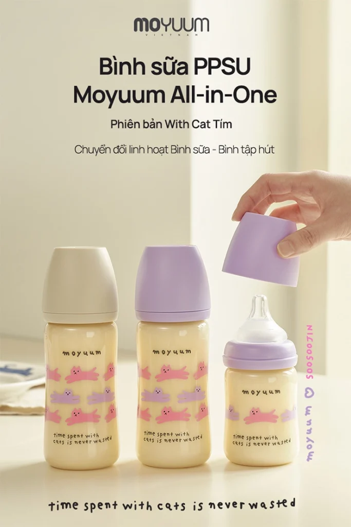 Bình sữa PPSU Moyuum Mèo tím 12 Bình Sữa Ppsu Moyuum Mèo Tím (1)